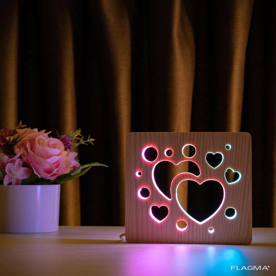 Светильник ночник ArtEco Light из дерева LED "Сердечки" с пультом и регулировкой цвета... | Зображення 7