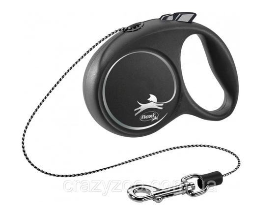 Повідець-рулетка Flexi Black Design XS для собак до 8 кг, 3 м, трос, чорний