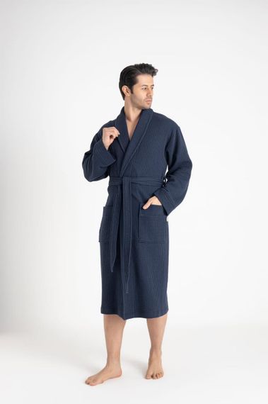 Чоловічий мусліновий халат  Nusa 24670 синій 2XL