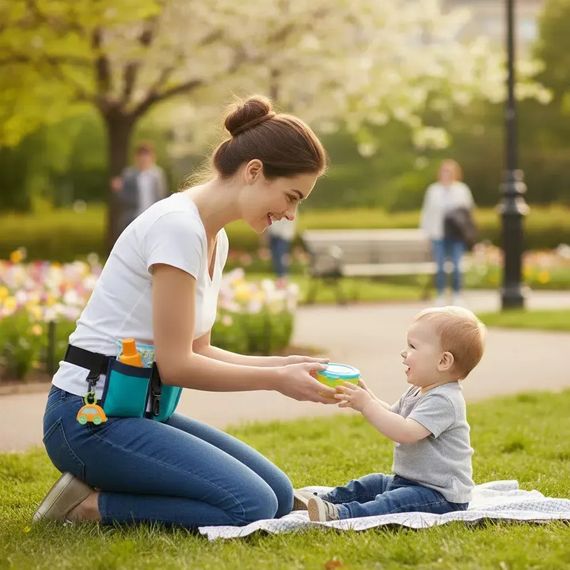 Поясна сумка для мам 4 кармани / Органайзер на пояс для мам до 112 см Waist Diaper Bag / Сумка органайзер для мами | Зображення 2