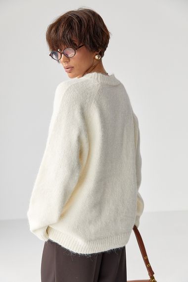 Теплий в'язаний светр oversize - молочний цвет, ONE SIZE (є розміри) | Зображення 1