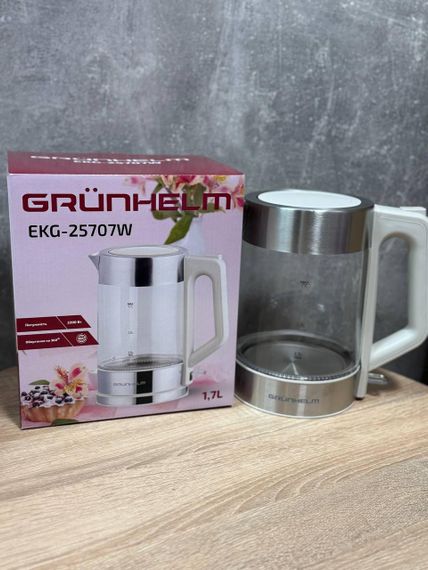 Электрочайник Grunhelm EKG-25707W 1,7 л закаленное стекло скрытый нагревательный элемент LED-подсветка 2200 Вт Белый | Зображення 8
