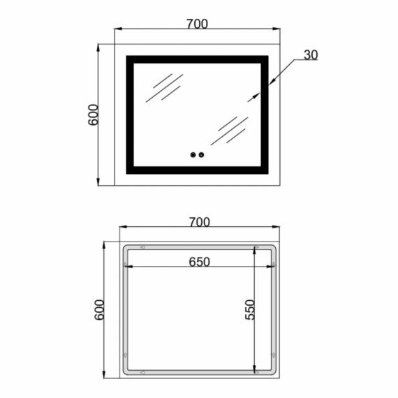 Дзеркало Lidz Kubis (KU1) 700х600 з LED-підсвічуванням Touch, з антизапотіванням, з димером, рег. яскравості LDKU60070049285 | Зображення 1
