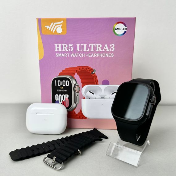 Комплект HR5 Ultra 3 - Watch Ultra / Air Pro 2 / 2 ремінця (Чорний)