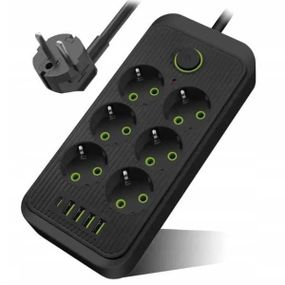 Мережевий фільтр з USB (6×220В+4×USB+1×Type-C) QL-1075U 3 метри Чорний