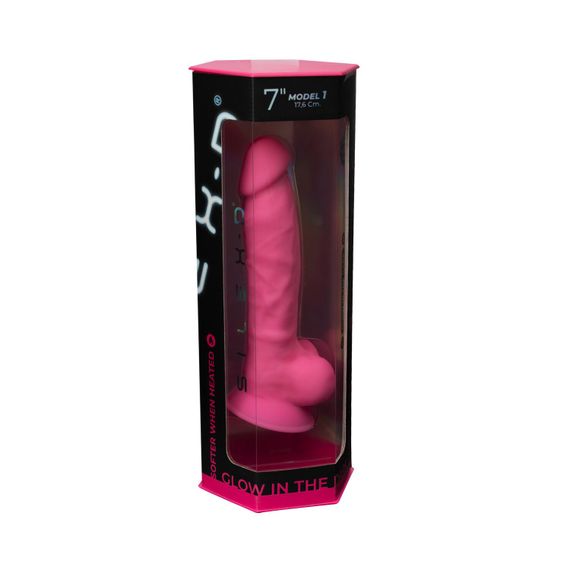 Фалоімітатор SilexD Johnny Pink Glow in the dark, двошаровий, силікон+Silexpan, діаметр 3,5см | Зображення 6