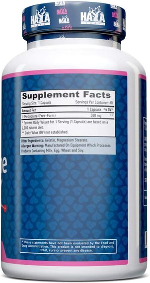 L-Метіонін Haya Labs L-Methionine 500mg 60 caps | Зображення 1