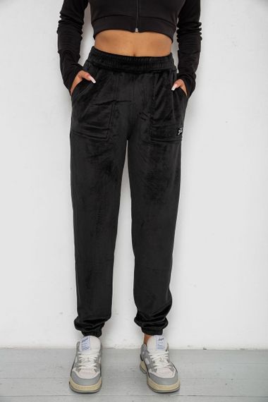 Спортивные штаны велюровые женские на флисе, цвет черный, 238R58649