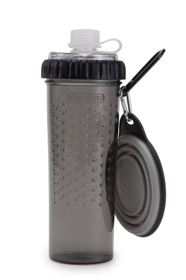 Пляшка дорожня подвійна для корму та води Dexas Snack DuO with Companion Cup, 720 мл, сіра | Зображення 3