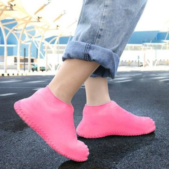 Многоразовые бахилы-чехлы L (41-45 размер) для обуви силиконовые от воды и грязи. Цвет: розовый JY-12 | Зображення 1