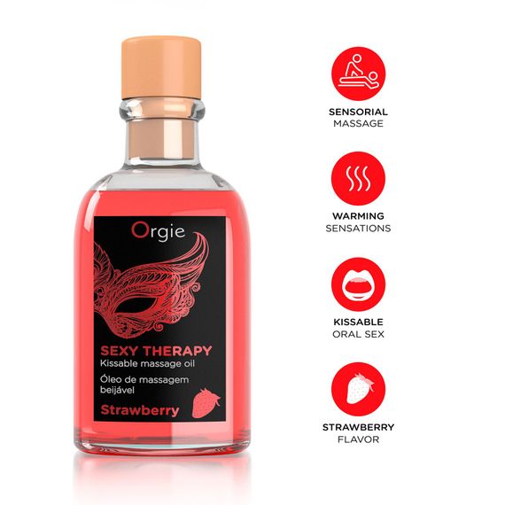 Набір для масажу Orgie – Sexy Therapy Strawberry (100 мл), їстівна розігрівальна олія + пір’їнка | Зображення 2
