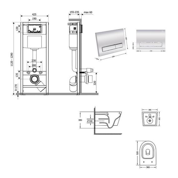 Готовое решение Qtap для ванной комнаты: подвесной унитаз Jay Ultra Quiet 520x360x320 + комплект инсталляции Nest 4 в 1 (линейная | Зображення 1