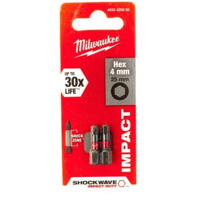Набор бит Milwaukee SHOCKWAVE, Hex4, 25мм, 2шт (4932430895) | Зображення 2