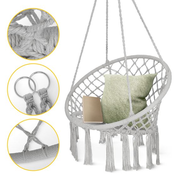 Крісло-гойдалка 4FIZJO Boho Dream 80 см підвісна, плетена Grey (P-5905973404525) | Зображення 8