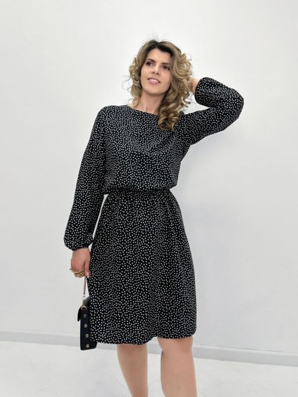 Женское легкое платье в горошек из софта GF08576 цвет черный, размер 42/44 | Зображення 3