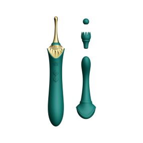 Вагінально-кліторальний вібратор Zalo — Bess Turquoise Green, багатофункціональний із насадками Sex Aura