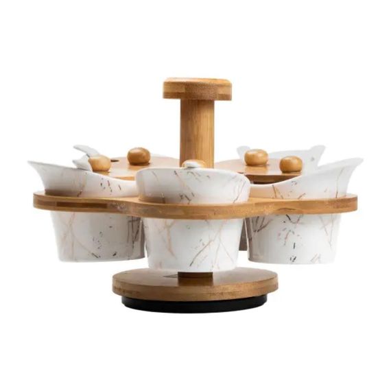 Набір для сипучих продуктів 5 банок по 120 на бамбуковій підставці білий HP1225 | Зображення 4