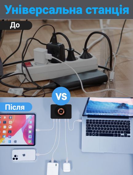 Зарядная док станция Addap MCS-818H, скоростное зарядное устройство на 5 USB-A+1 Type-C порт, с беспроводной зарядкой, PD, QC, 100W | Зображення 3