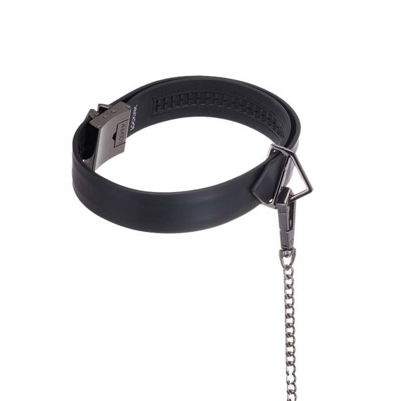 Нашийник з повідцем LOCKINK Tied Collar with Leash Set, чорний, ланцюг зі шкіряною петлею та карабіном | Зображення 2