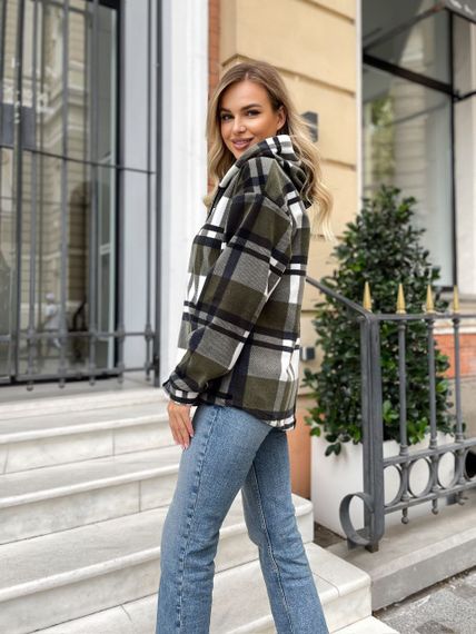 Женская теплая флисовая рубашка в клетку ALI302 цвет хаки, размер 48/50 | Зображення 1