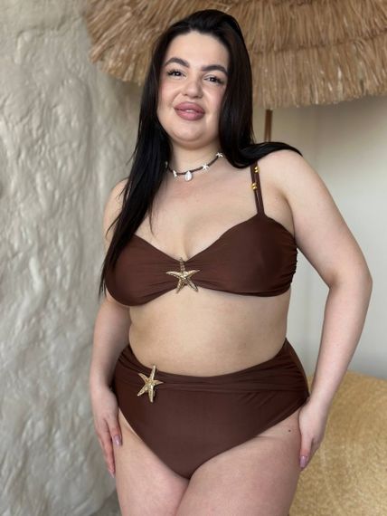 Роздільний коричневий купальник PLUS SIZE з морською зіркою | Зображення 9