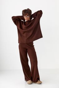 В'язаний костюм з вільною кофтою та широкими штанами - коричневий цвет, ONE SIZE (є розміри)