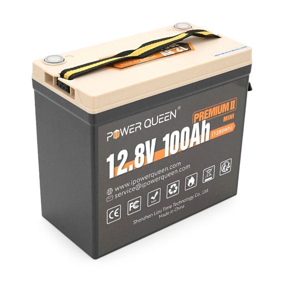 Акумуляторна батарея LiFePO4 Power Queen 12.8V 100Ah Mini, 1280Wh, BMS 100A, 329*172*214мм | Зображення 1
