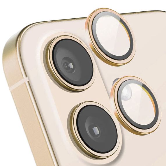 Захисне скло Metal Classic на камеру (у упак.) для Apple iPhone 16 (6.1") / 16 Plus (6.7") Золотий / Gold | Зображення 1