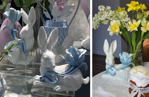 Декоративна фігурка "Кролик з блакитною Квіткою" 20х12.4х30см, полістоун | Зображення 1