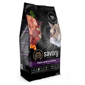 Сухий корм Savory для дорослих стерилізованих котів, ягня та курка 400г