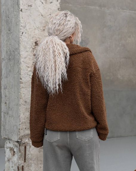 Женская короткая куртка мех Тедди, MN0002  цвет коричневый, размер М | Зображення 6