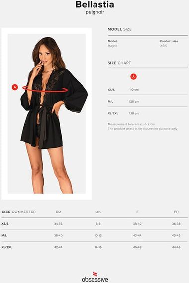 Пеньюар Obsessive Bellastia Чорний XL/2XL | Зображення 6