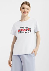 Футболка жіноча біла з принтом "Червона калина", L