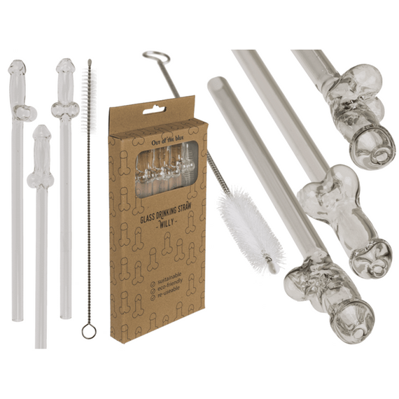 Скляні трубочки Glass Drinking Straw Willy (в наборі 4 трубочки та щіточка) sexstyle