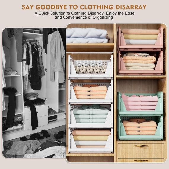 Корзины для хранения вещей в шкафу комплект 5 шт штабелированные, складной органайзер для ванной, кухни, шкафа | Зображення 7