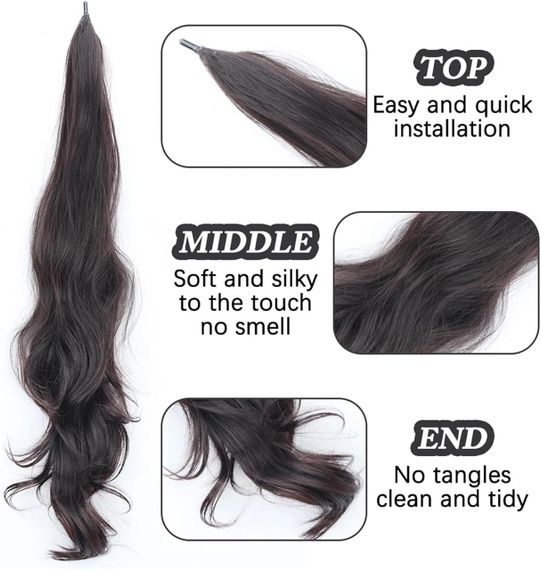 Накладний хвіст каштановий 30 дюймів, 75 см хвилястий, синтетичний, термостійке волокно коричневе, колір 04 | Зображення 3