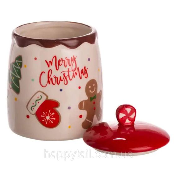 Банка для сипучих продуктів з кришкою з порцеляни 9×13 (см) Merry Christmas CR-1-42 | Зображення 1