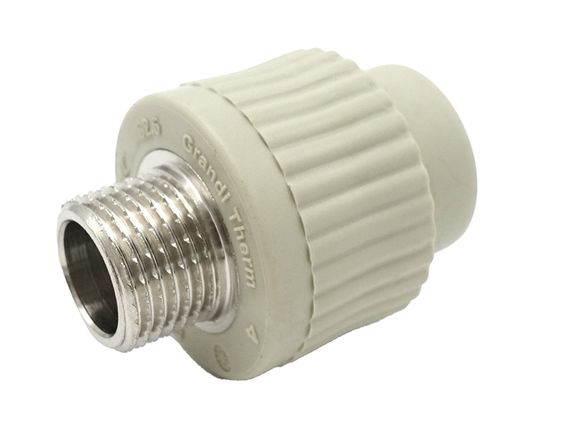 Муфта комбінована з зовнішньою різьбою PPR Ø32x3/4" сірий колір Grandi 50 шт | Зображення 1