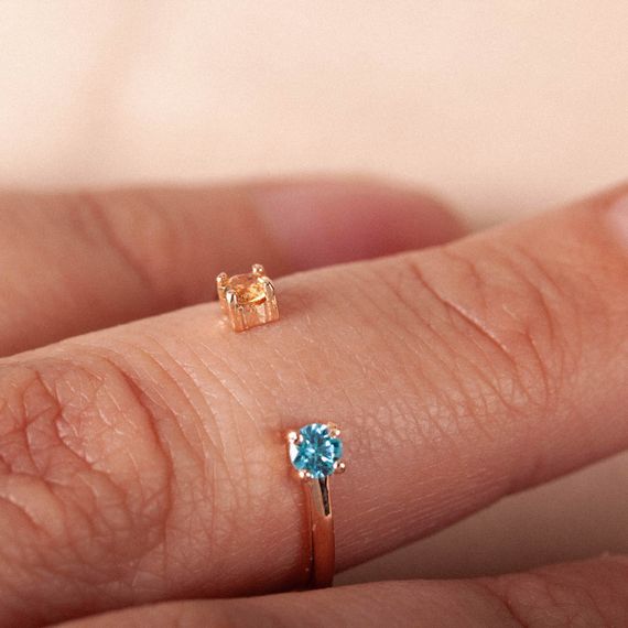 Кольцо из красного золота с желтым и голубым камнем 14.5 | Зображення 5