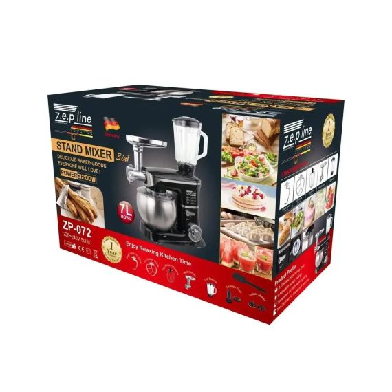 Кухонный комбайн 4в1 (тестомес, мясорубка, блендер, миксер) Zepline ZP-072 3200W | Зображення 1