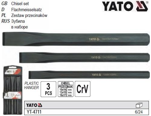 Набір зубило 10x142 12x152 16 x172 мм 3 штуки YATO Польща YT-4711