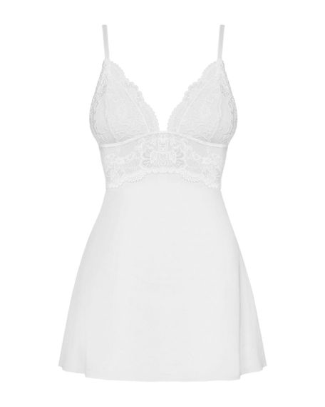 Сатиновий пеньюар із мереживом Obsessive 810-BAB-2 babydoll & thong, білий, пеньюар, танга, S/M | Зображення 4
