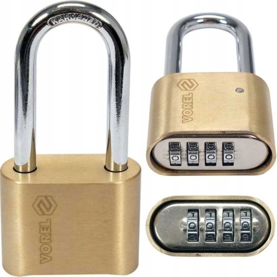 Замок навісний кодовий латунь сталева довга дужка VOREL-77618