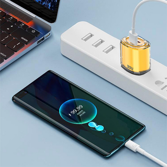 Сетевое зарядное устройство Smart Charger 30W USB-A + USB-C с поддержкой QC 3.0 и PD Желтый | Зображення 3