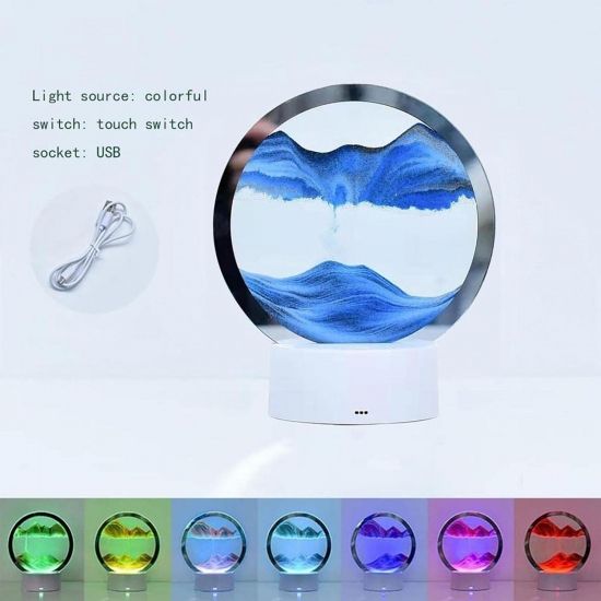 Ночник 3D зыбучие пески с Led подсветкой 7 режимов синий песок | Зображення 2