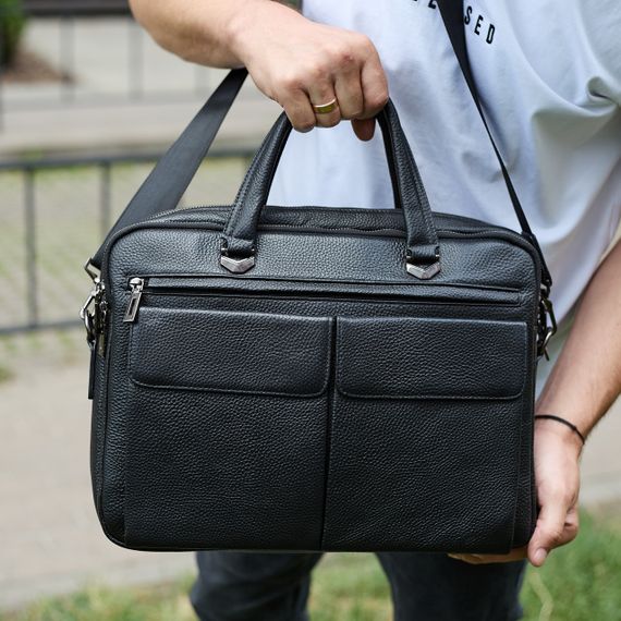 Сумка чоловіча офісна через плече 39х29х10, практичний шкіряний портфель для бізнесу, сумочка для навання, чорний | Зображення 1