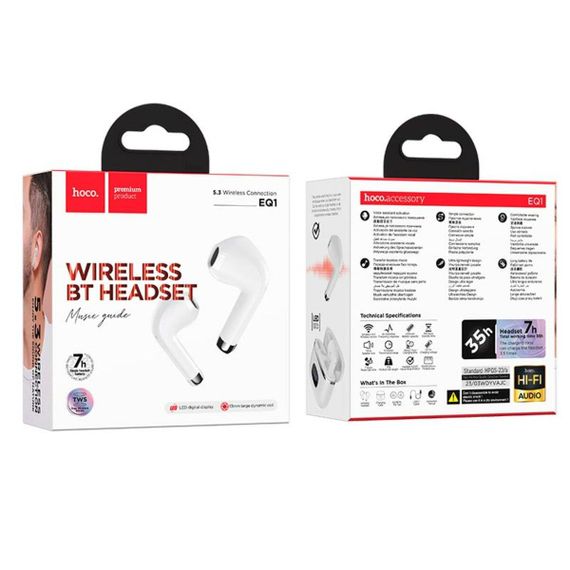 Беспроводные наушники HOCO EQ1 Music guide true wireless BT headset White | Зображення 2