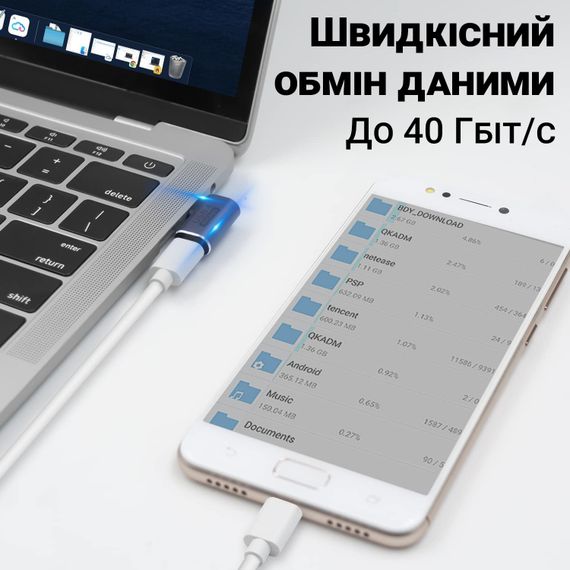 Кутовий адаптер Type-C (Male) на Type-C (Female), перехідник для синхронізації та зарядки Addap UC2C-01, 40 Гбіт/с, 100Вт, USB 4.0 | Зображення 3