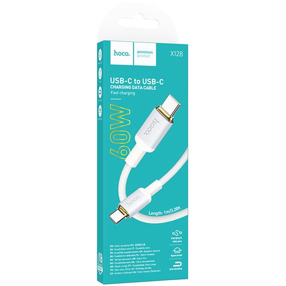 Дата кабель Hoco X128 Benefit Type-C to Type-C 60W (1m) White | Зображення 1