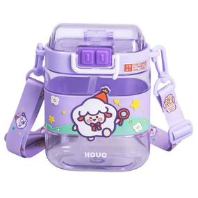 Бутылка для воды детская с трубочкой и ремешком 560 мл бутылочка для питья в школу 15 см Фиолетовая HP-14-36V